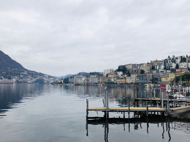 Lake and mountain scenery in Lugano.