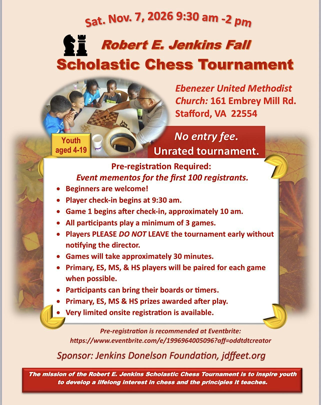 Robert E. Jenkins Fall Scholastic Chess Tournament | Ebenezer United Methodist Church
