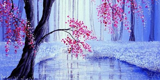 Cherry Blossom Stream Paint Party | Flame & Fire Brazilian Steakhouse, Palladio Parkway, Folsom, CA, USA