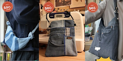 Intro to Sewing Machine - Make a Upcycled Denim Bag (beginner-friendly) New | 10 Circuit Ave