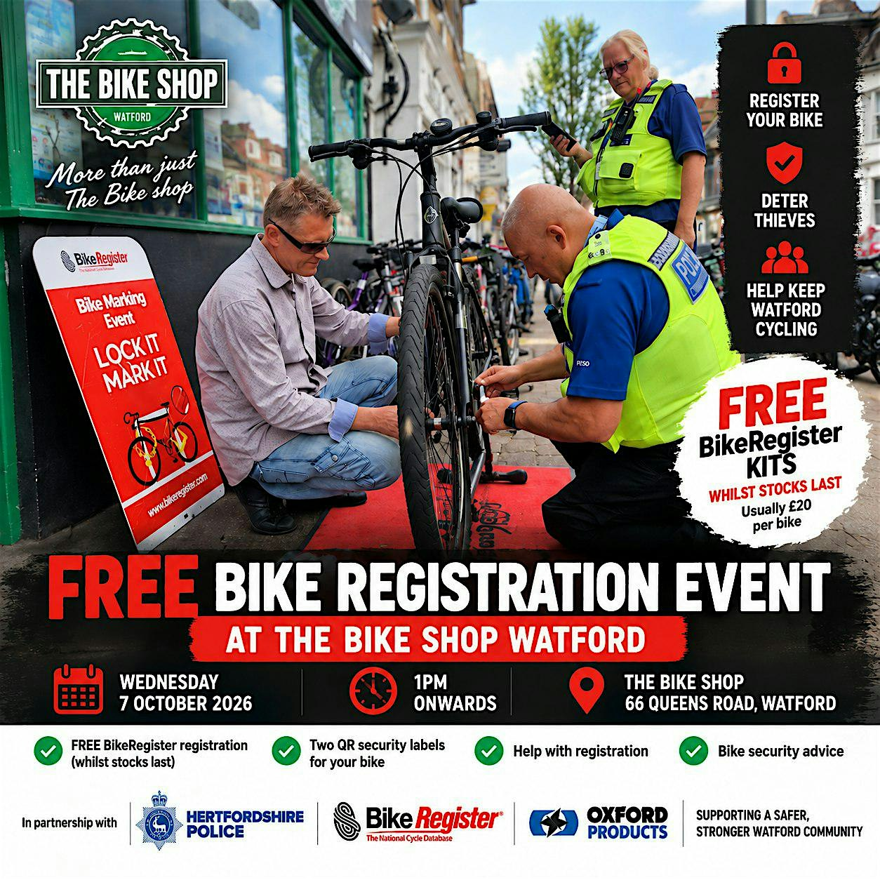 FREE Bike Registration at The Bike Shop Watford 07/10/2026 | 66 Queen's Rd