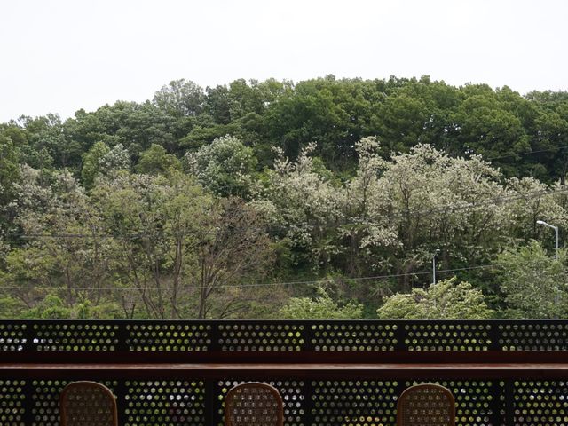 테라스에서 예쁜 산이 보이는 카페 