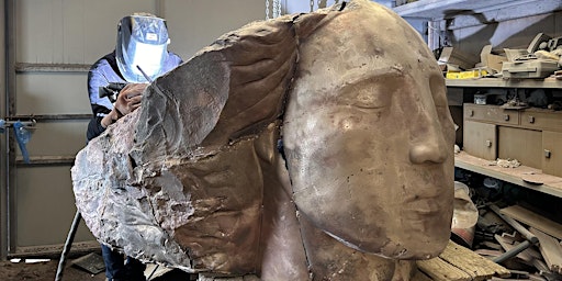 PRIVATE VIEW of Emily Young's 'The Sun King Dreams of Peace' (Bronze) | Glove Factory Studios