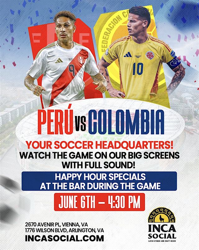 Peru v. Colombia Soccer #WatchParty #ArlingtonVA | Inca Social