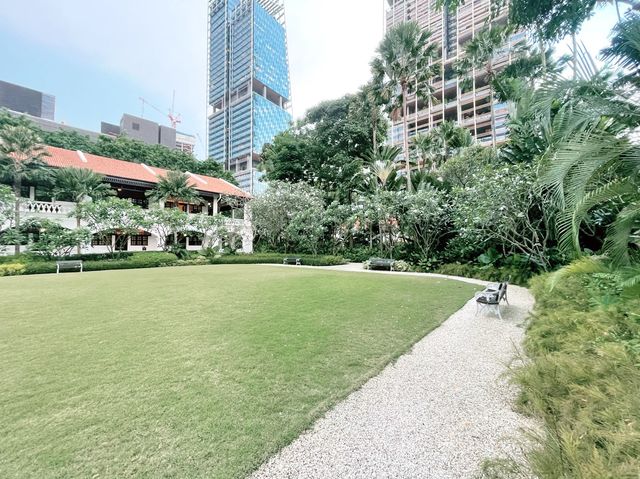 Lush palm trees and manicured gardens