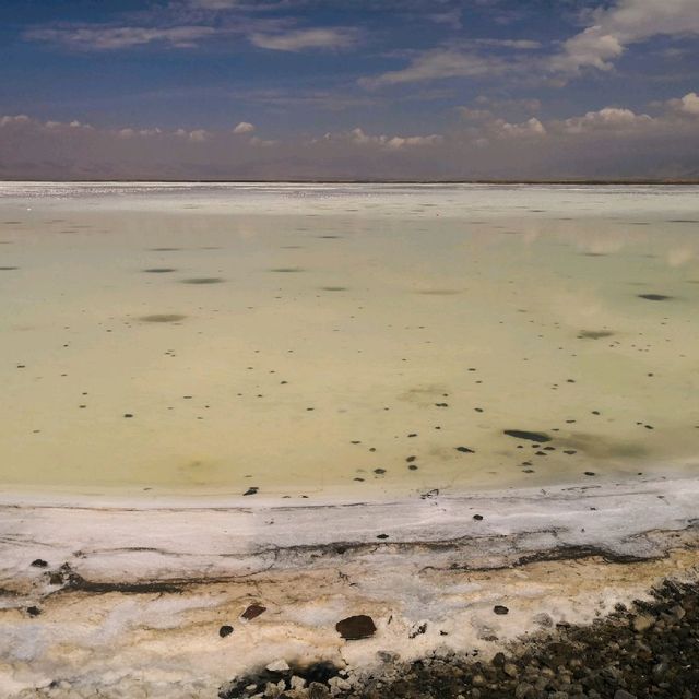 Chaka salt lake - winter landscape in summer 
