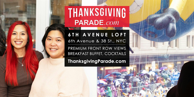 NYC Thanksgiving Day Parade Viewing Brunch 6TH AVENUE LOFT 2026 | 6th Avenue Loft  |  PREMIUM FRONT ROW VIEWS OF THE PARADE