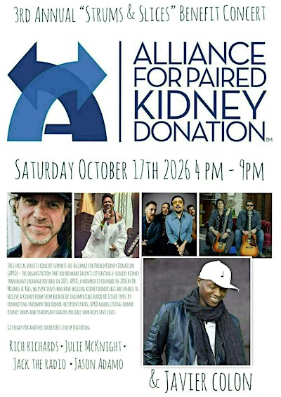 3rd Annual "Strums and Slices" Alliance For Paired Kidney Donation Concert | Di Fara Pizza Tavern