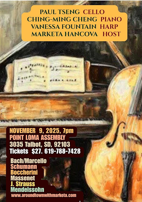 Harp, cello, piano in a beautiful  fall chamber concert! | point loma assembly
