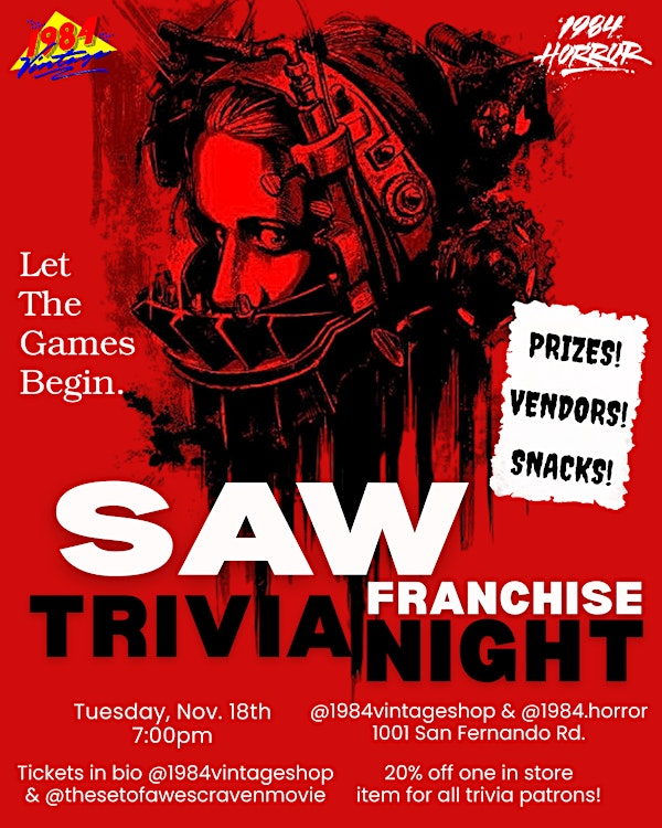 Saw Franchise Trivia Night | 1984 Vintage & 1984 Horror