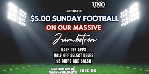 Watch Sunday Football on Uno's Massive Jumbotron + Drink & Food Specials | Uno Pizzeria & Grill