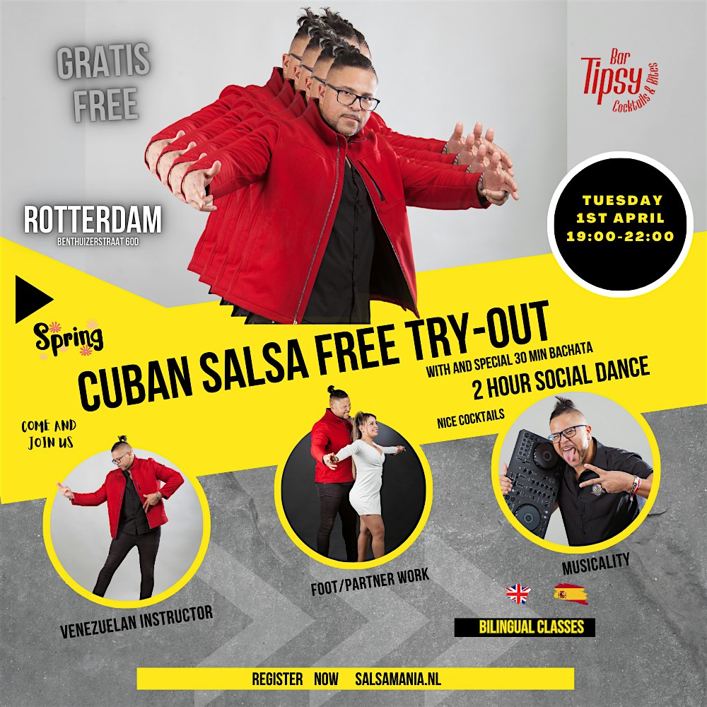 FREE SALSA CUBAN STYLE and Bachata TRY-OUT in ROTTERDAM. | Bar Tipsy