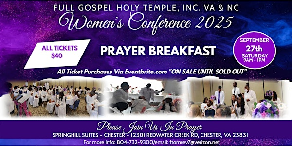 Full Gospel Holy Temple VA & NC Prayer Breakfast 2025 | SpringHill Suites by Marriott Chester