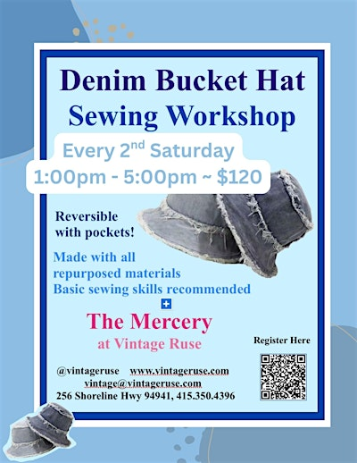 Denim Bucket Hat Reversible with Pockets | Vintage Ruse ~ The Mercery