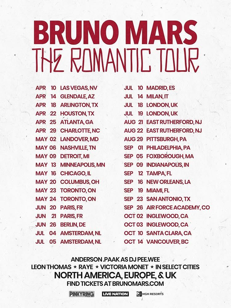 2026 Bruno Mars全球巡演「The Romantic Tour」科羅拉多泉站 | Bruno Mars The Romantic Tour In Air Force Academy 2026 | Falcon Stadium