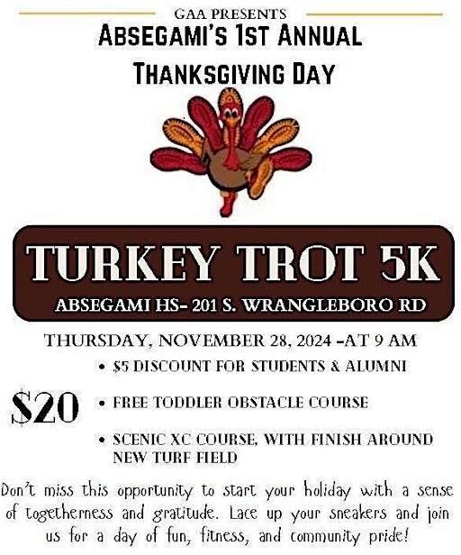 Absegami's Thanksgiving Day Turkey Trot 5k Race and Kid Obstacle Course | Absegami High School