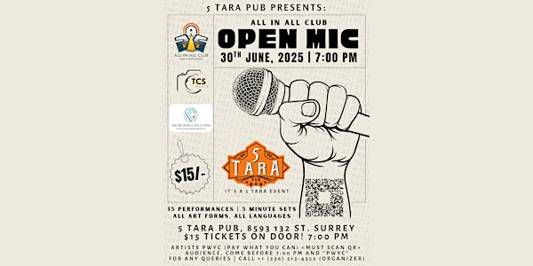 ALL IN ALL CLUB OPEN MIC | 5 Tara Pub & Restaurant