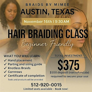 AUSTIN TEXAS BEGINNERS BRAIDING CLASS (NO EXPERIENCE NEEDED) | 9038 N Interstate 35 Frontage Unit 2B