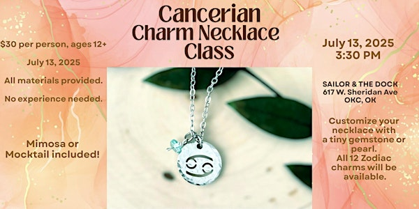 Cancerian Season Zodiac Charm Necklace Class | Sailor and The Dock