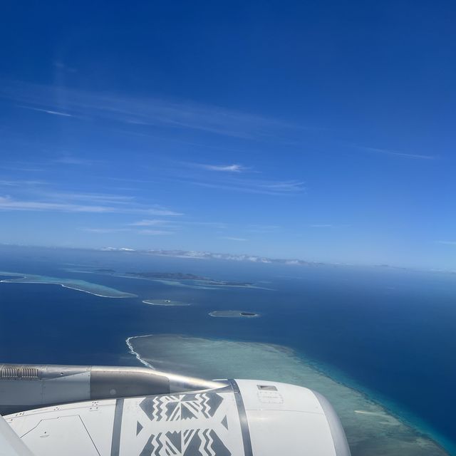 Beautiful Pacific ocean on landing into Fiji