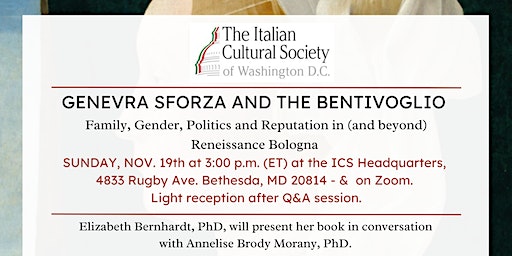 Elizabeth Bernhardt presents her book: "Genevra Sforza and the Bentivoglio" | The Italian Cultural Society of Washington D.C.