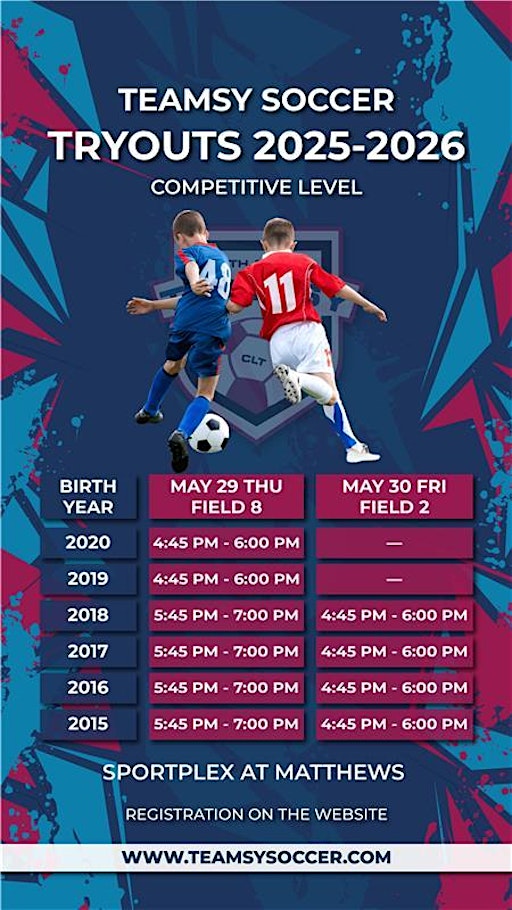 Soccer Tryouts 2025-2026 | Mecklenburg County Sportsplex at Matthews