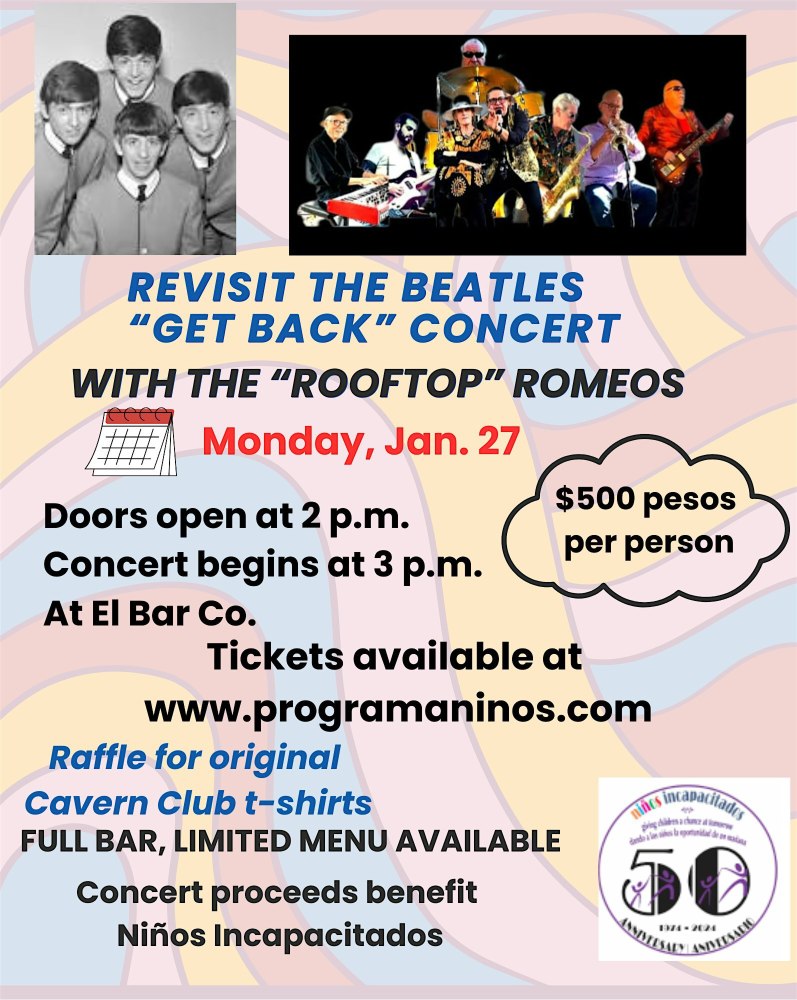 Revisit the Beatles "Get Back" concert - Monday, Jan. 27 | El Bar Co. Ajijic