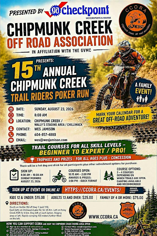 15th Annual Chipmunk Creek Trail Riders Poker Run | Chipmunk Creek Forest Service Road