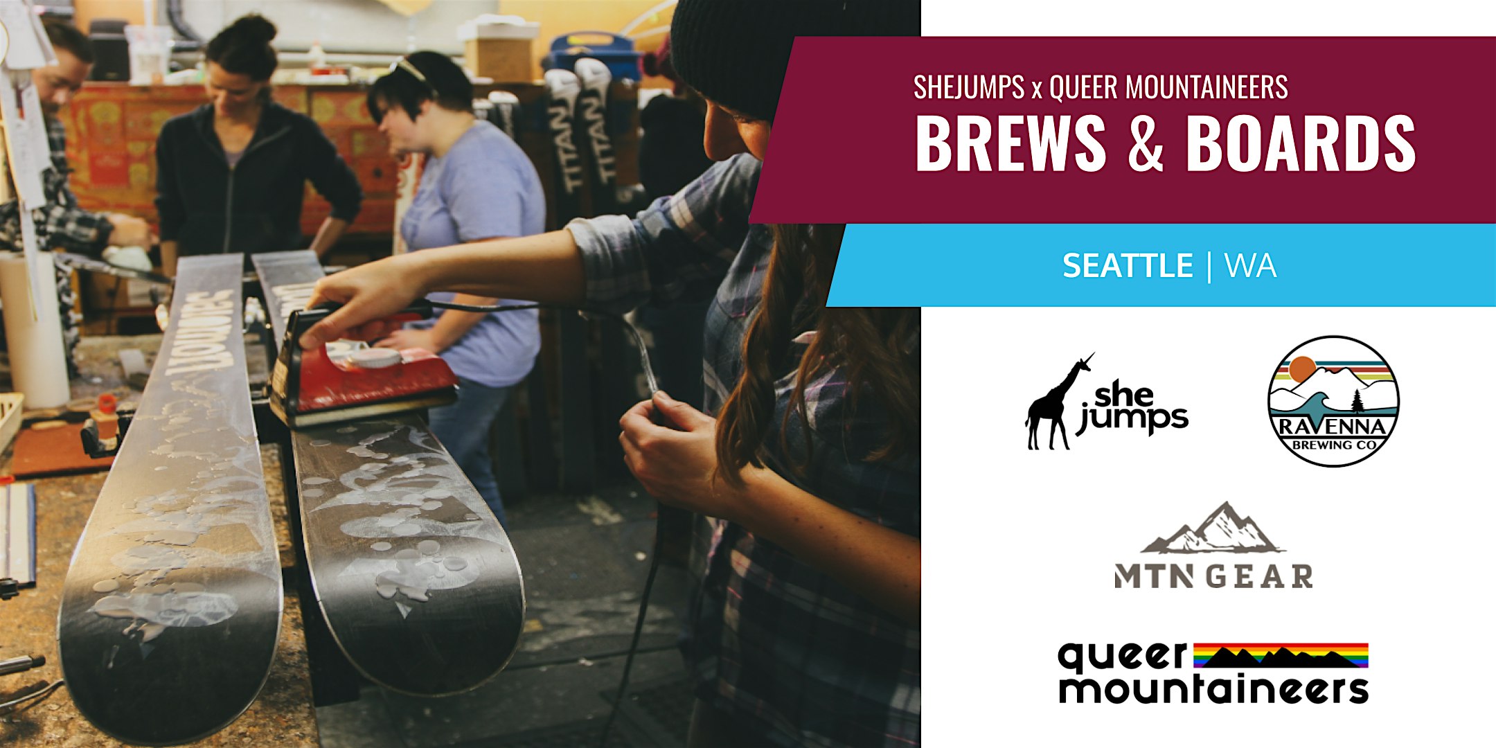 SheJumps x Queer Mountaineers: Brews and Boards with Mtn Gear | WA | Ravenna Brewing Company