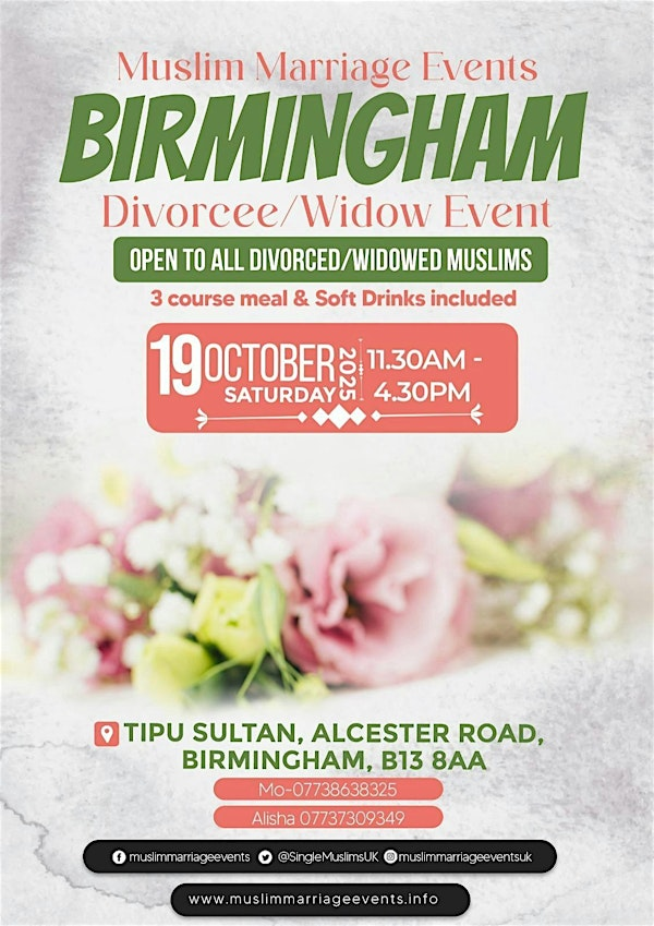 Muslim Marriage Events Birmingham - Divorcee/Widow Event | Tipu Sultan Majestic Dining