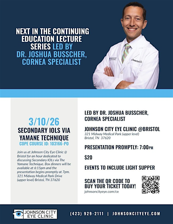 Secondary IOLs via Yamane Technique, 1 Hour COPE Approved Continuing Ed | Johnson City Eye Clinic @ Bristol