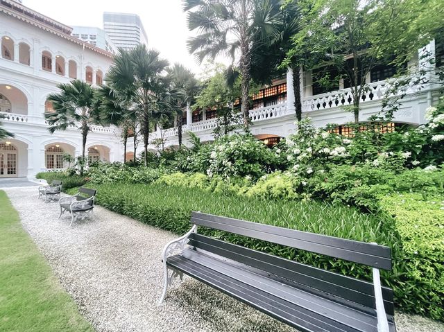 Lush palm trees and manicured gardens