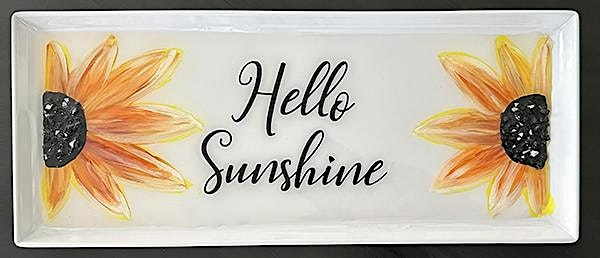 Sunflower “Hello Sunshine”  Crushed Glass Resin Charcuterie Tray  Art Sip | Nauti Vine Winery