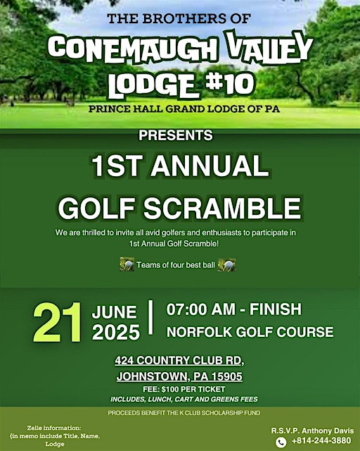 1st Annual Golf Scramble hosted by Brothers of Conemaugh Valley Lodge 10 | 424 Country Club Rd