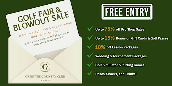 GOLF FAIR & BLOWOUT SALE - GreenTee Country Club Langley | GreenTee Country Club Langley (Pagoda Ridge)
