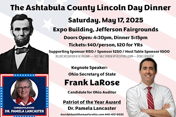 2025 Ashtabula County Lincoln Day Dinner | Jefferson Fairgrounds Expo Building