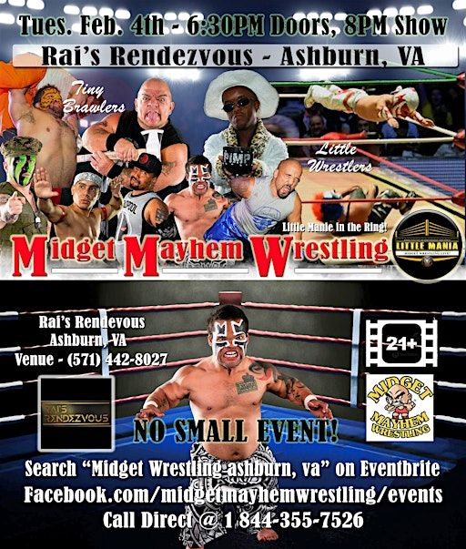 Midget Mayhem Wrestling Goes Wild! Ashburn VA 21+ | Rai's Rendezvous Kitchen + Bar