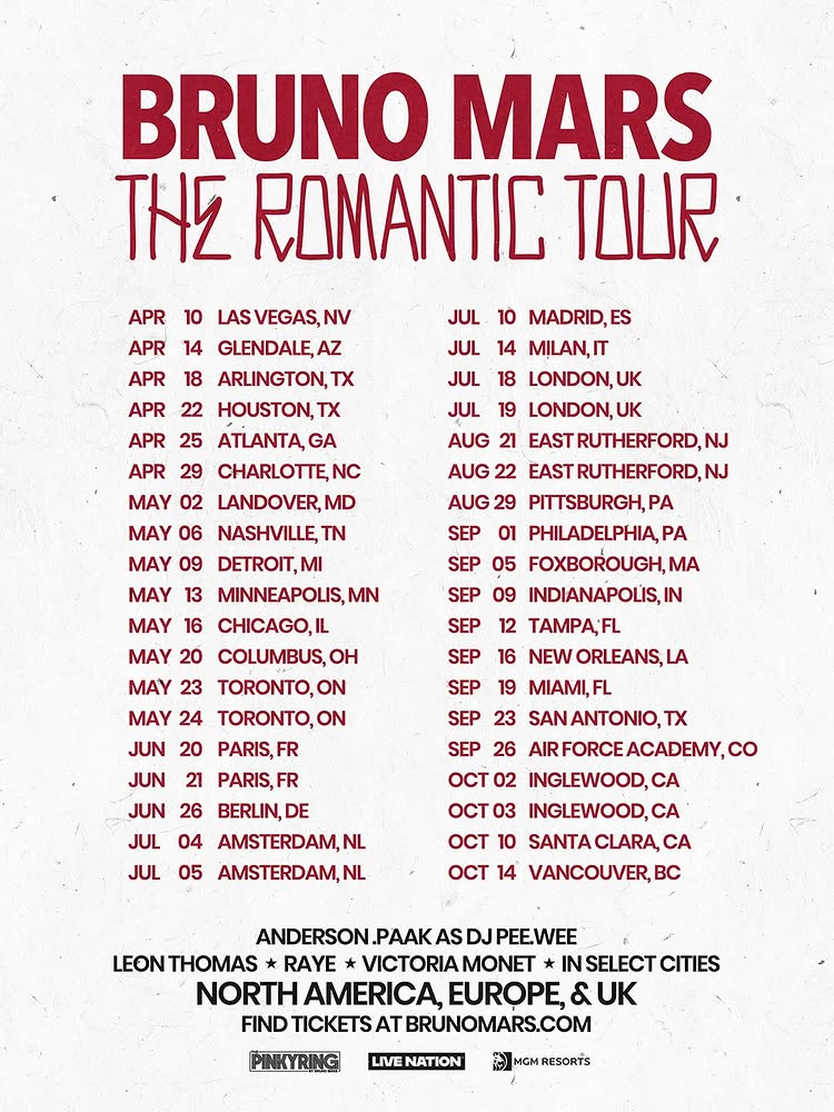 2026 Bruno Mars全球巡演「The Romantic Tour」新奧爾良站 | Bruno Mars The Romantic Tour In New Orleans 2026 | Caesars Superdome