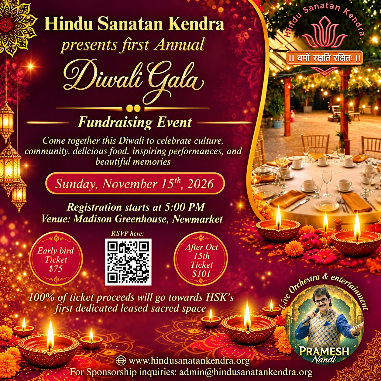 Hindu Sanatan Kendra - FIRST ANNUAL DIWALI GALA 2026 | Madison Greenhouse Event Venue