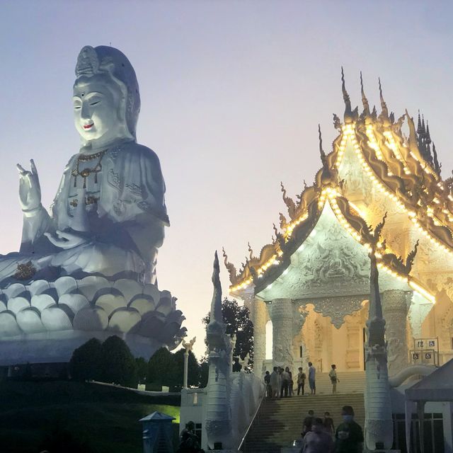 huge white Buddha with 9 floor pagoda 