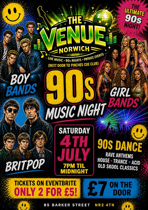 90s VIDEO MUSIC NIGHT @ THE VENUE FUNCTION ROOM NORWICH . | Pinches Cue Club & Venue