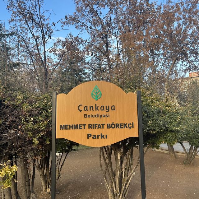 紅葉とコジャテペ・モスクを眺めながら公園で休憩