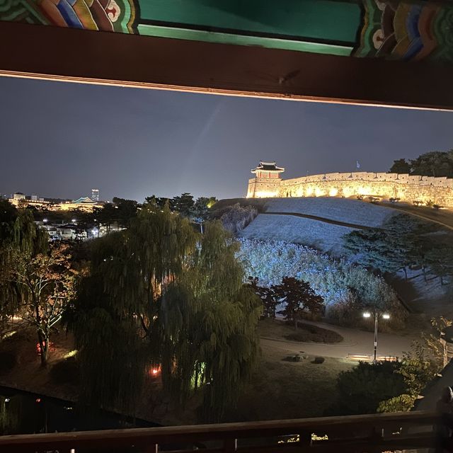 Suwon fortress lake night view in fall