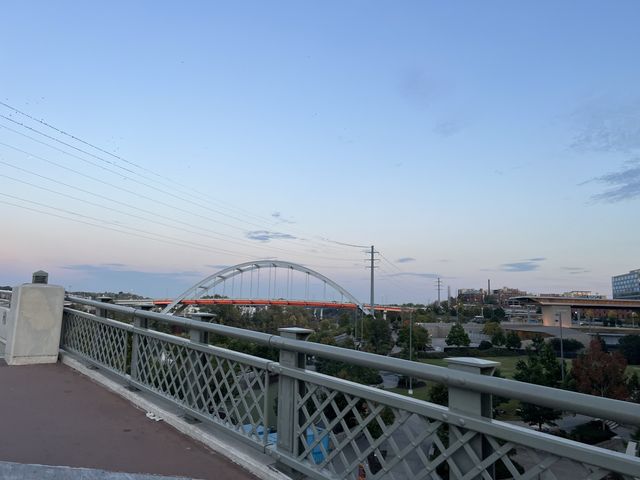 Sunset in Nashville walking on the bridge 