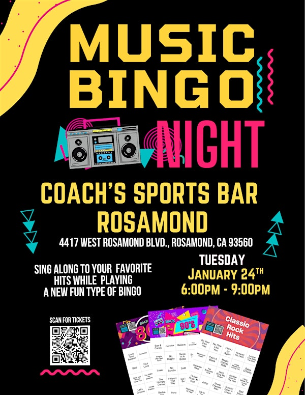 Music Bingo Night @ Coach's Sports Bar & Grille Rosamond | Coach's Sports Bar & Grill