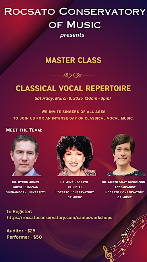 Master Class: CLASSICAL VOCAL REPERTOIRE (all ages welcome) | Rocsato Conservatory of Music at Hillhurst