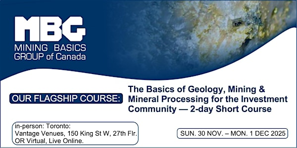 Fall '25 Basics of Geology Mining and Mineral Processing 2-day Course | Vantage Venues