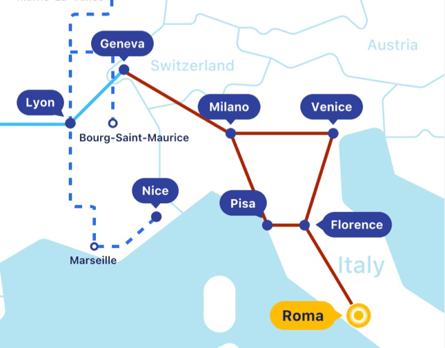 Mapa de trenes en Italia