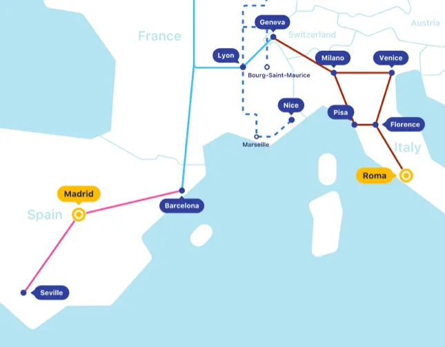 Mapa de trenes en España