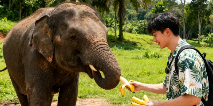 清邁與大象互動